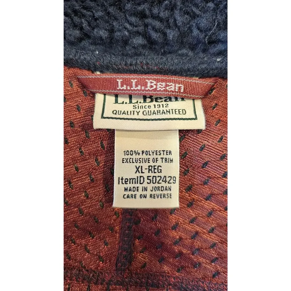 L.L. Bean Mens XL Mountain Pile Sherpa Fleece Vest Blue Red Full Zip Pockets
